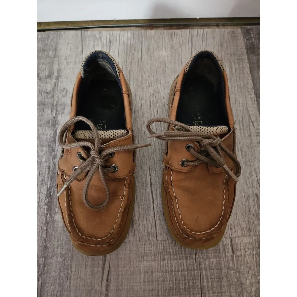 Classic Sperry Kids Brown Leather Mesh Boat Shoes Size 1.5M